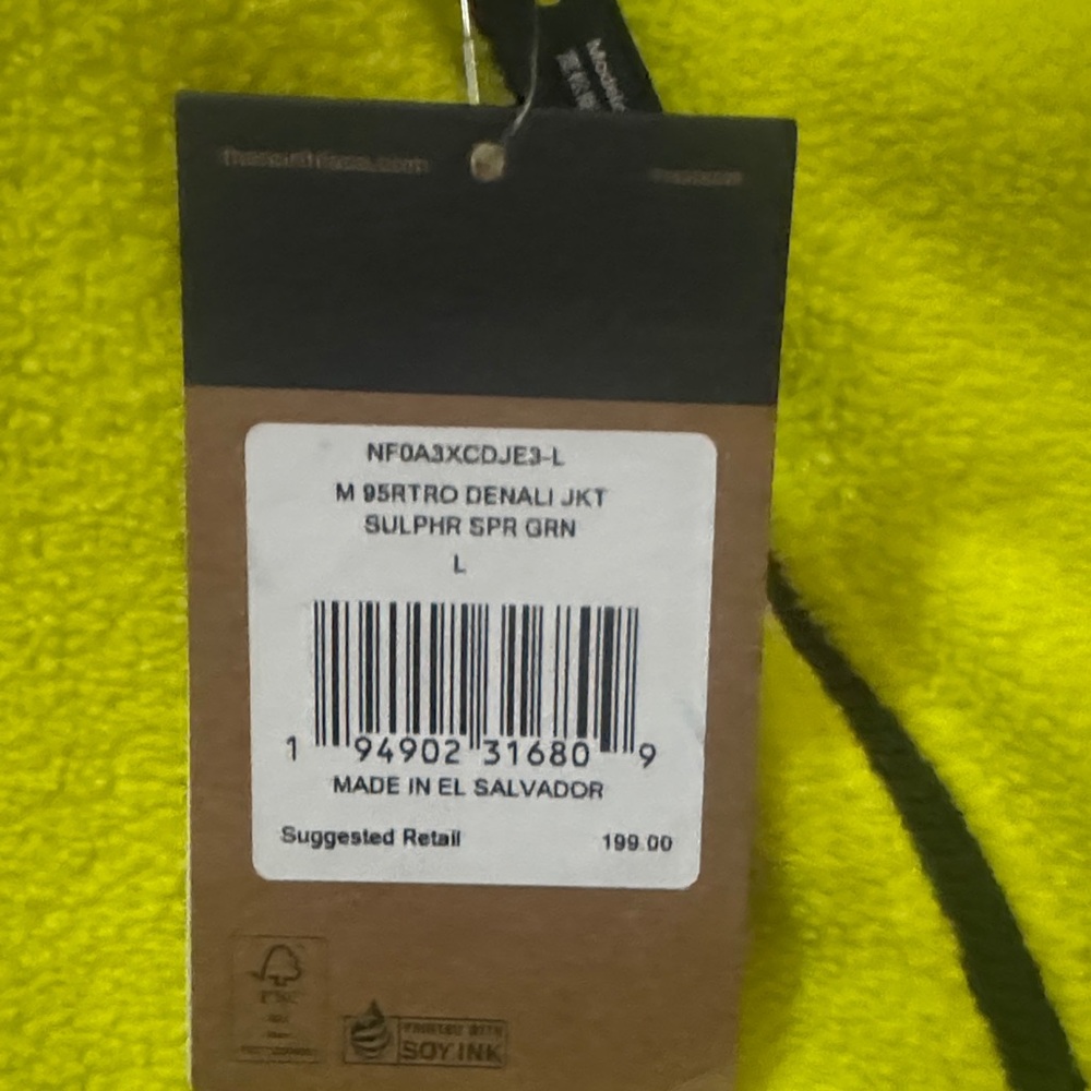The North Face retro 1995 Sulphur Green Denali fleece Jacket size large - Picture 2 of 5